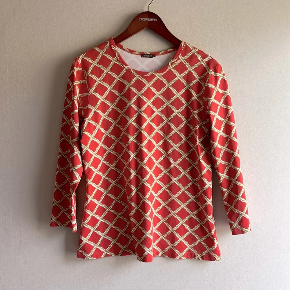 J.McLaughlin coral bamboo print stretchy longsleeve top
